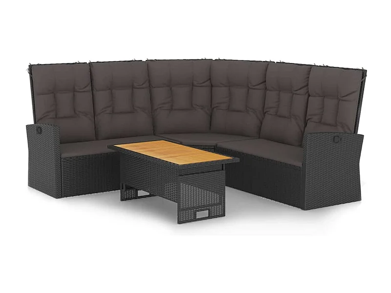 Salon de jardin 2 pcs avec coussins Noir Résine tressée