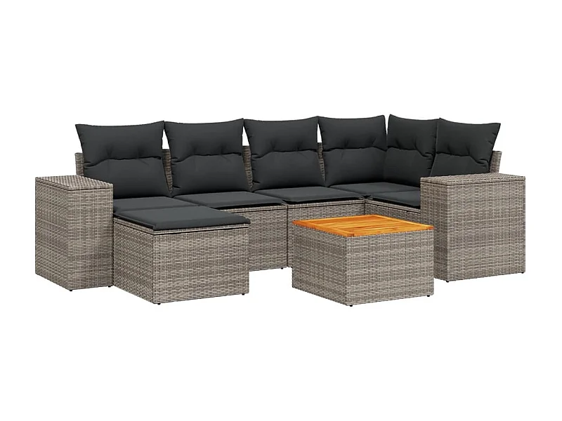 Salon de jardin avec coussins 7 pcs gris résine tressée