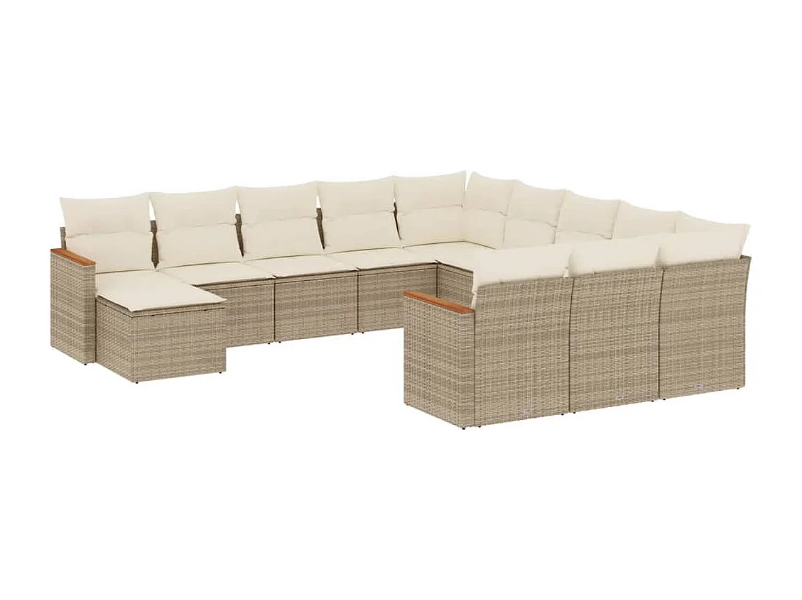 Salon de jardin avec coussins 12 pcs beige résine tressée