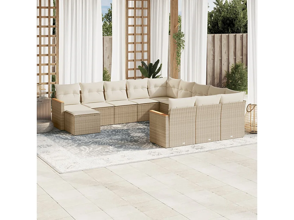 Salon de jardin avec coussins 12 pcs beige résine tressée