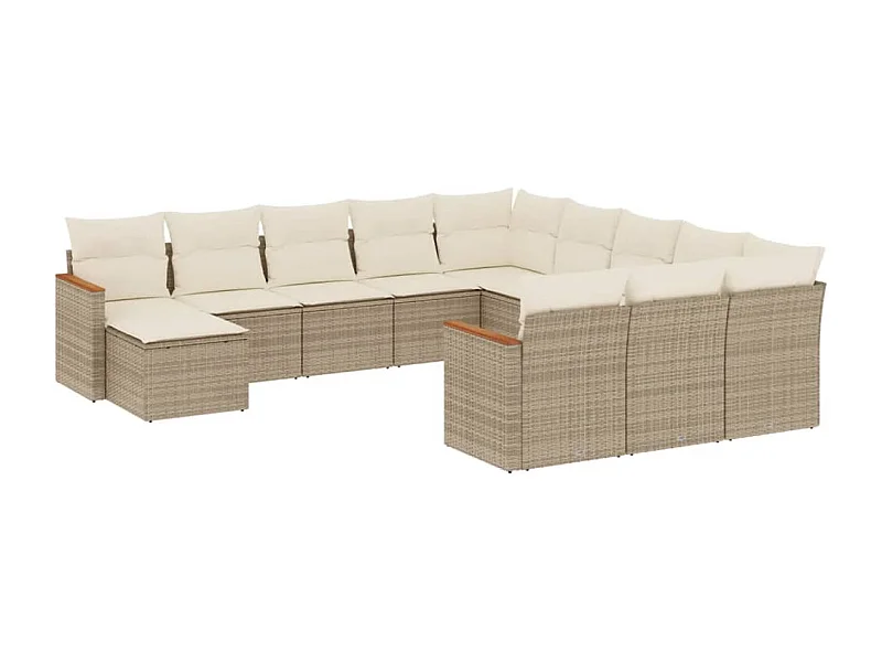 Salon de jardin avec coussins 12 pcs beige résine tressée