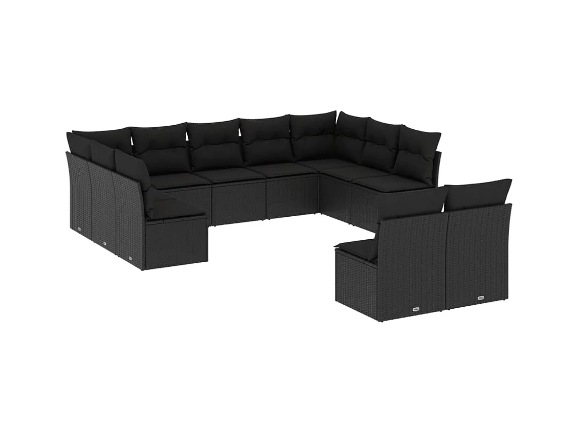 Salon de jardin 11 pcs avec coussins noir résine tressée