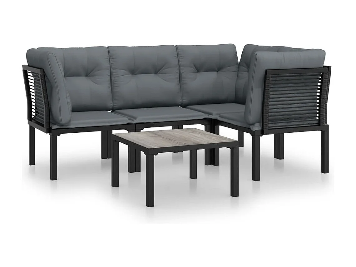 Salon de jardin 5 pcs noir et gris résine tressée