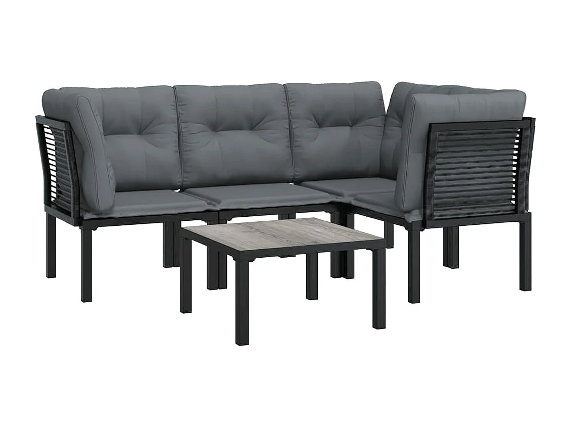 Salon de jardin 5 pcs noir et gris résine tressée