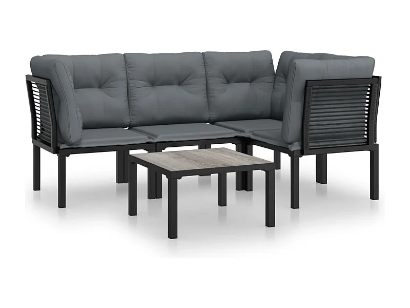 Salon de jardin 5 pcs noir et gris résine tressée