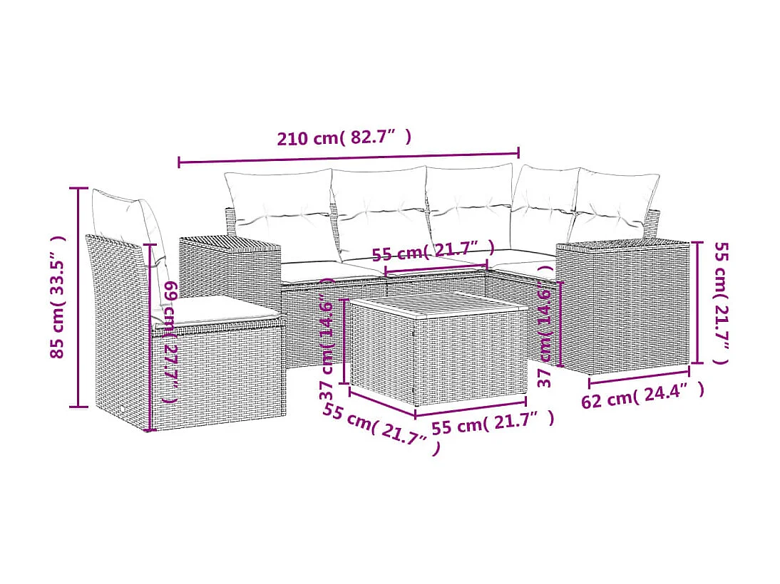 Salon de jardin avec coussins 6 pcs beige résine tressée