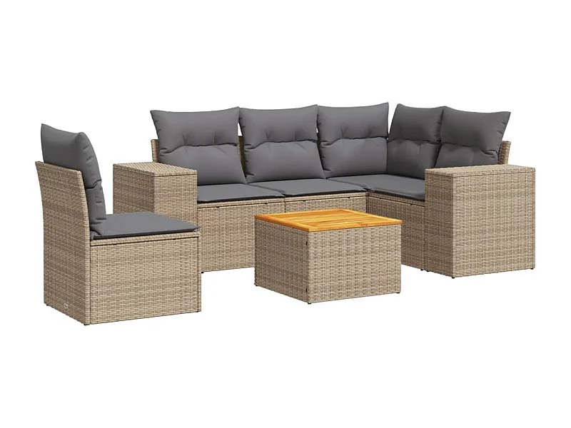 Salon de jardin avec coussins 6 pcs beige résine tressée