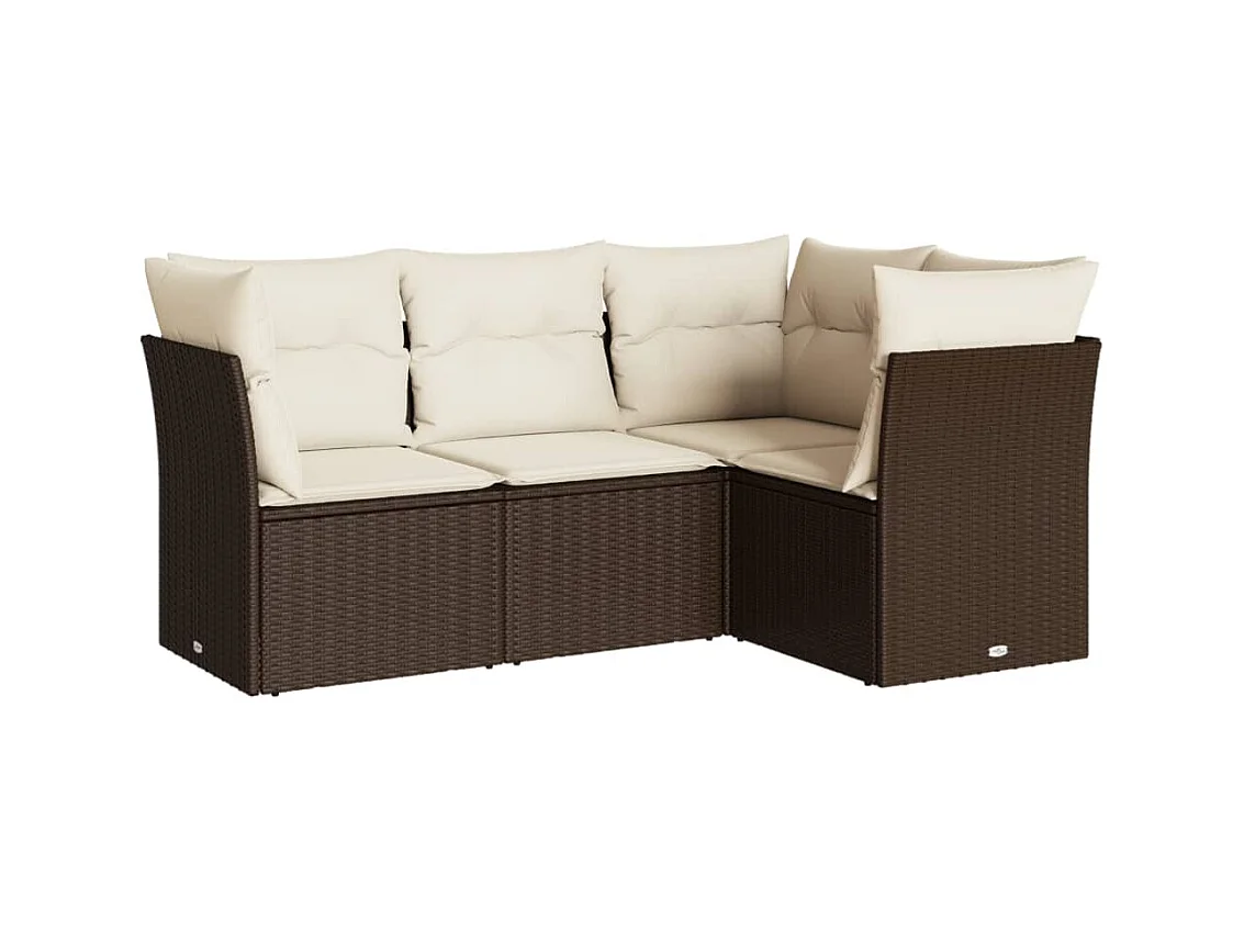 Salon de jardin 4 pcs avec coussins marron résine tressée