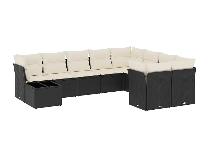 Salon de jardin 10 pcs avec coussins noir résine tressée