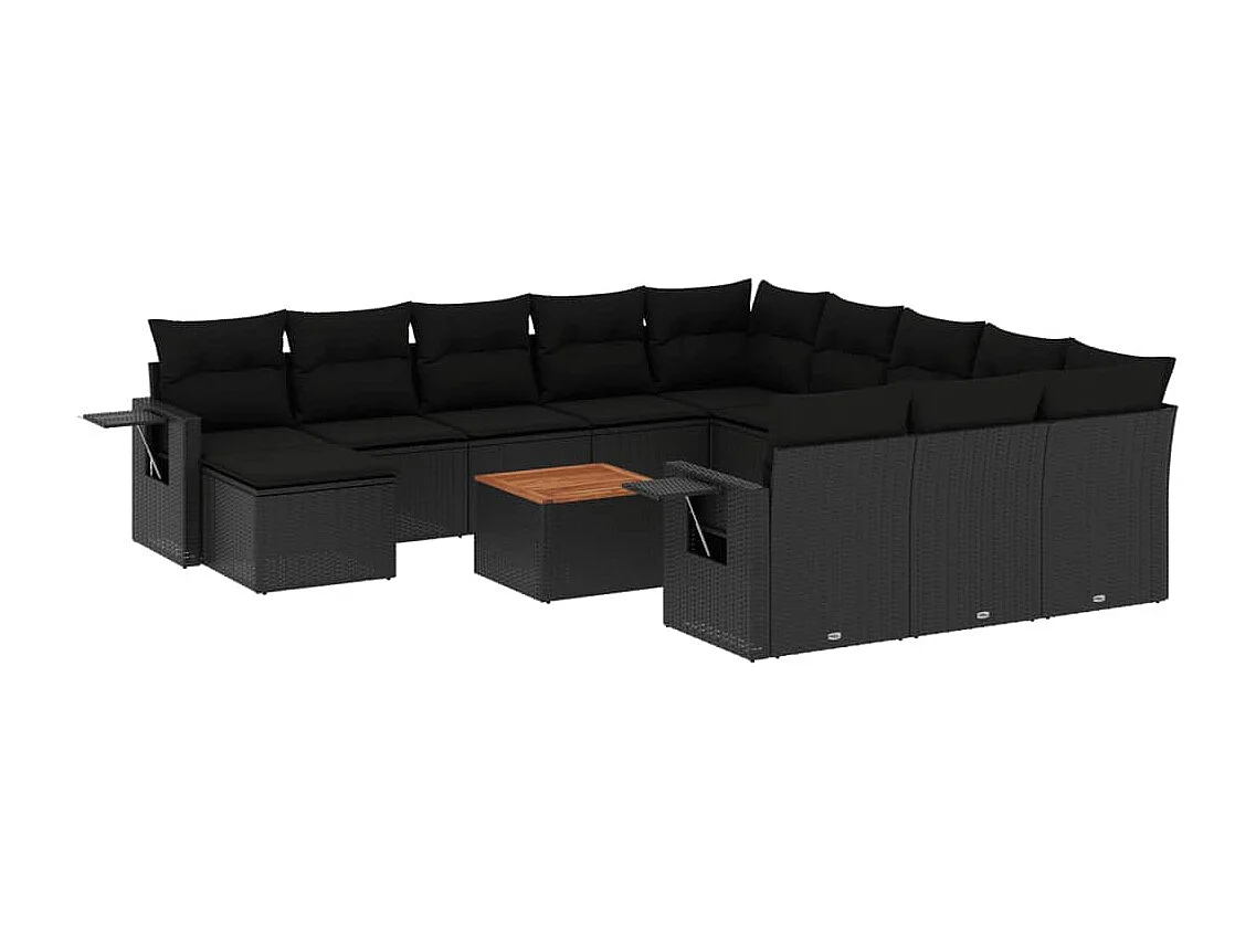 Salon de jardin avec coussins 13 pcs noir résine tressée
