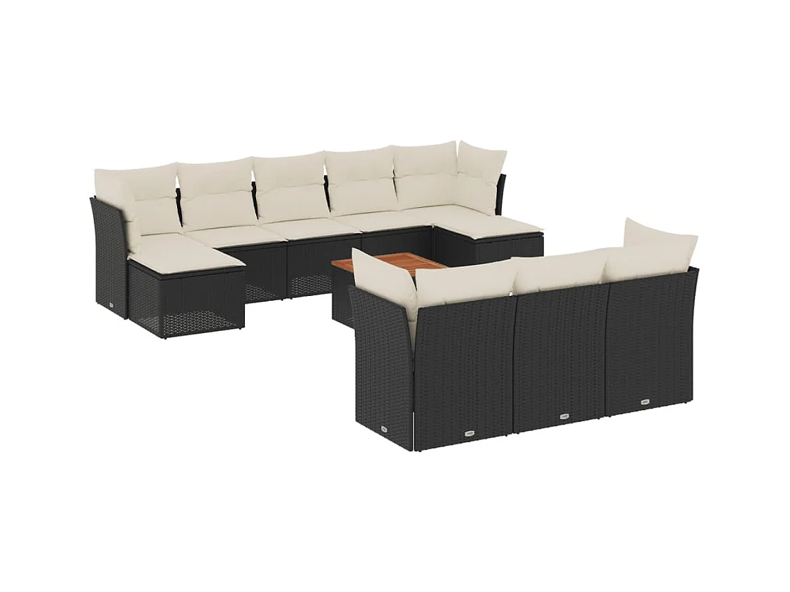 Salon de jardin 11 pcs avec coussins noir résine tressée