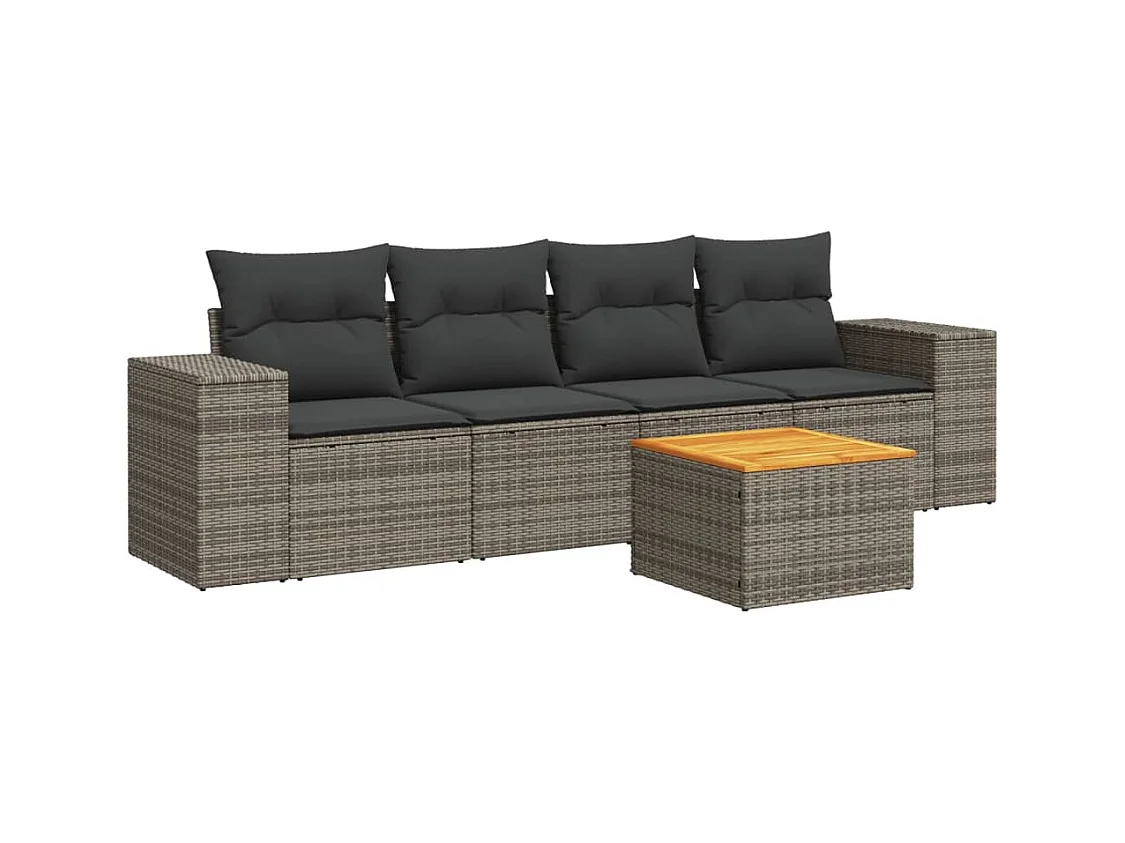 Salon de jardin 5 pcs avec coussins gris résine tressée