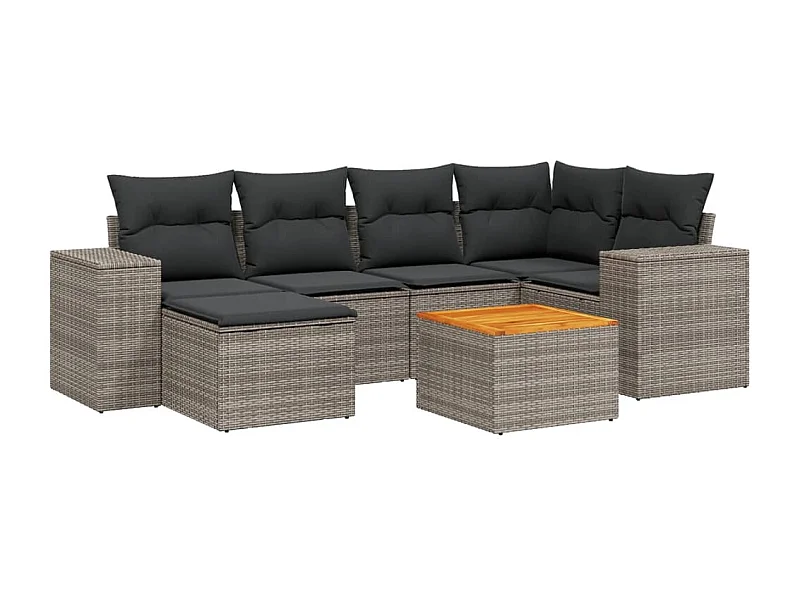 Salon de jardin avec coussins 7 pcs gris résine tressée