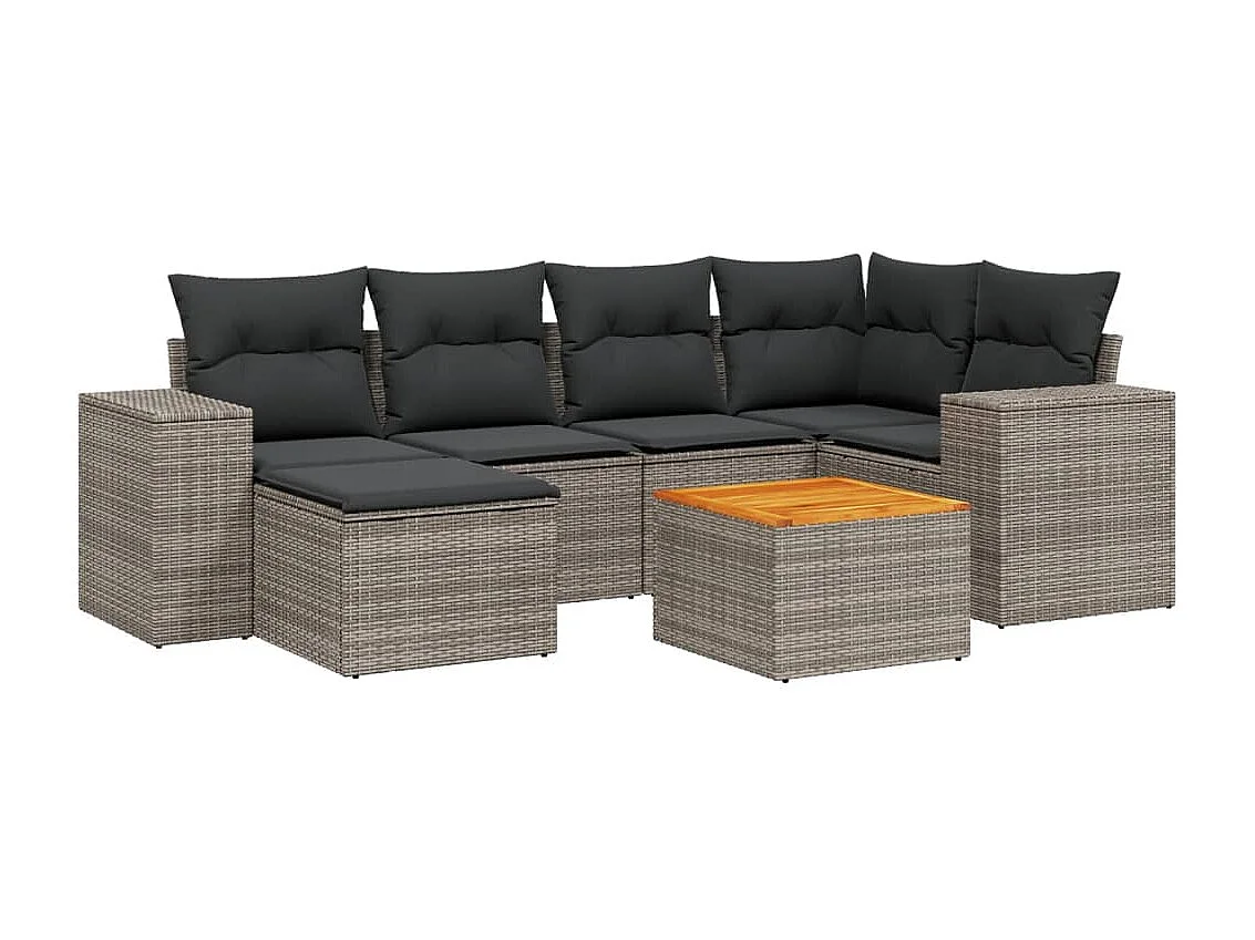 Salon de jardin avec coussins 7 pcs gris résine tressée