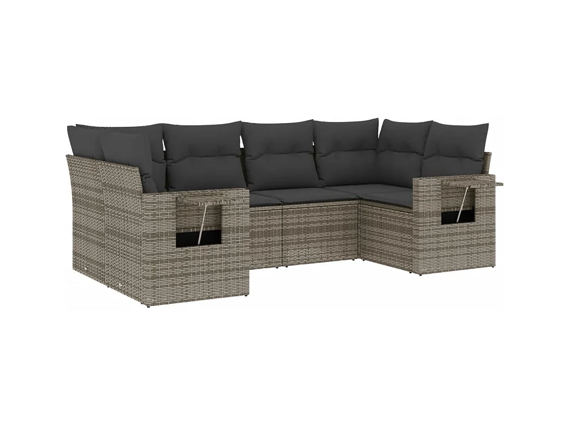 Salon de jardin 6 pcs avec coussins gris résine tressée