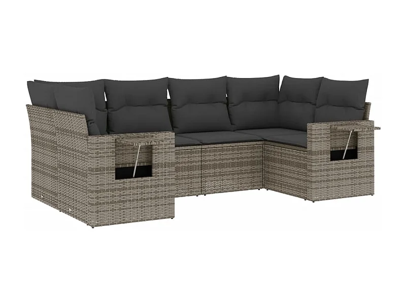 Salon de jardin 6 pcs avec coussins gris résine tressée