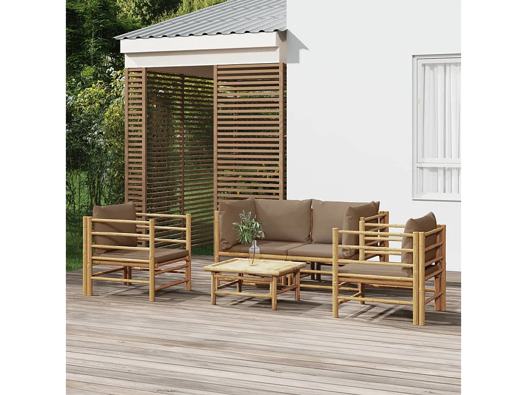 Salon de jardin 5 pcs avec coussins taupe bambou