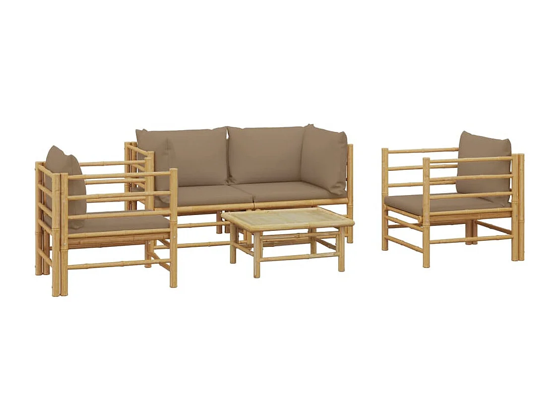 Salon de jardin 5 pcs avec coussins taupe bambou