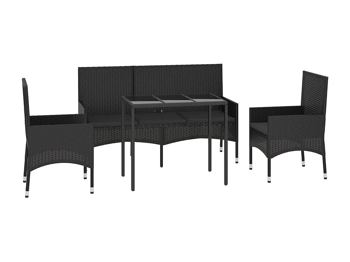 Salon de jardin 4 pcs avec coussins Noir Résine tressée