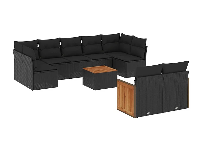 Salon de jardin 10 pcs avec coussins noir résine tressée