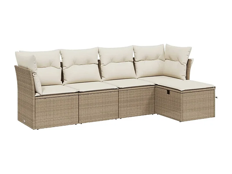Salon de jardin avec coussins 5 pcs beige résine tressée