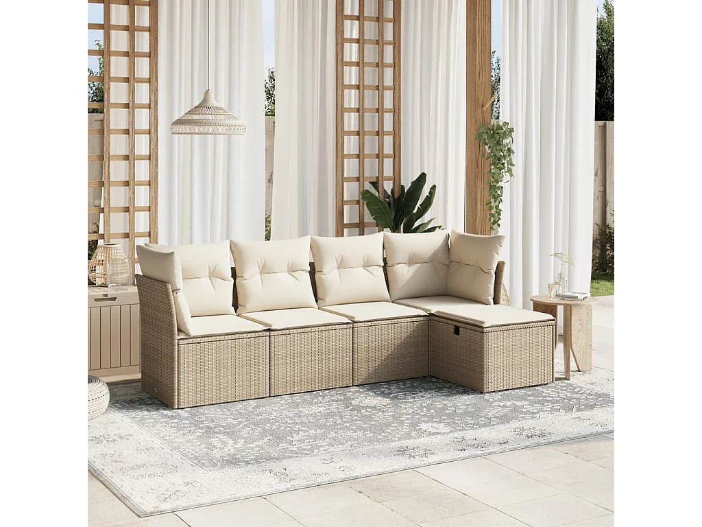 Salon de jardin avec coussins 5 pcs beige résine tressée