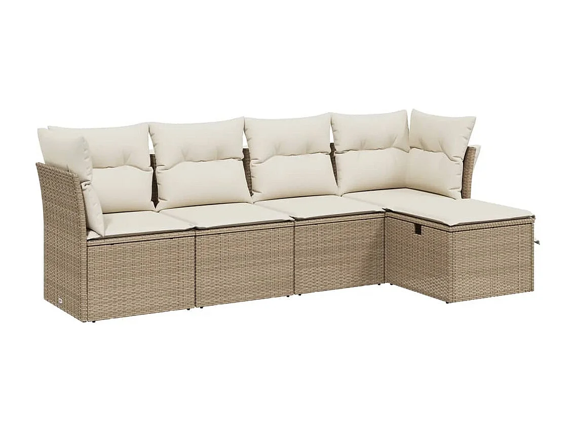 Salon de jardin avec coussins 5 pcs beige résine tressée