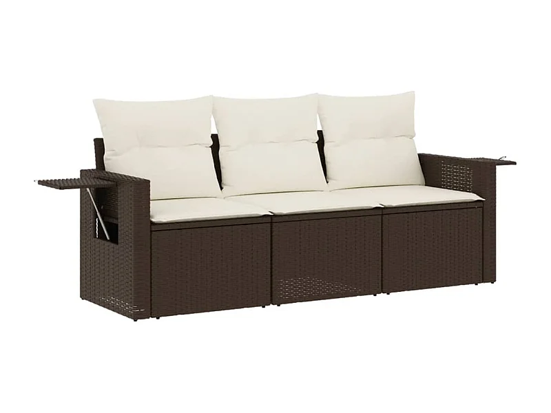 Salon de jardin avec coussins 3 pcs marron résine tressée