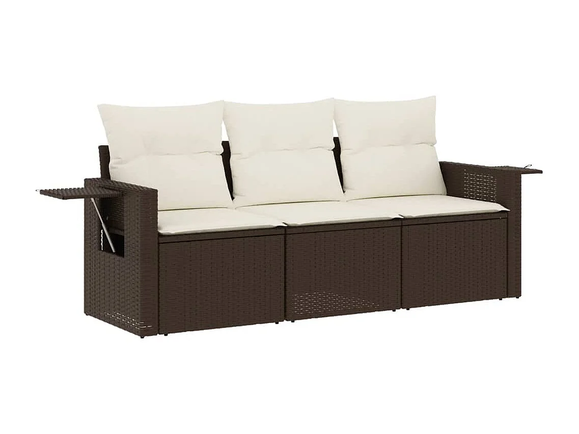 Salon de jardin avec coussins 3 pcs marron résine tressée