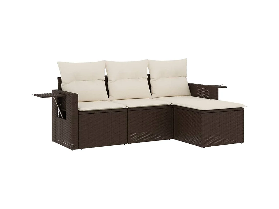 Salon de jardin 4 pcs avec coussins marron résine tressée