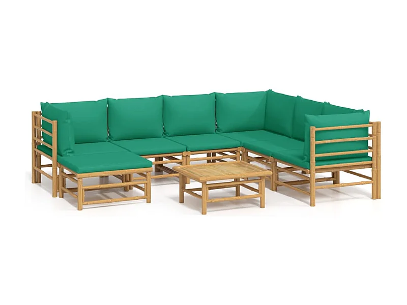Salon de jardin 8 pcs avec coussins vert bambou