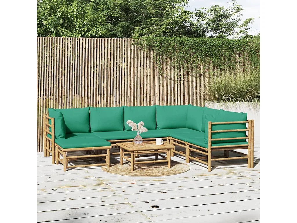 Salon de jardin 8 pcs avec coussins vert bambou