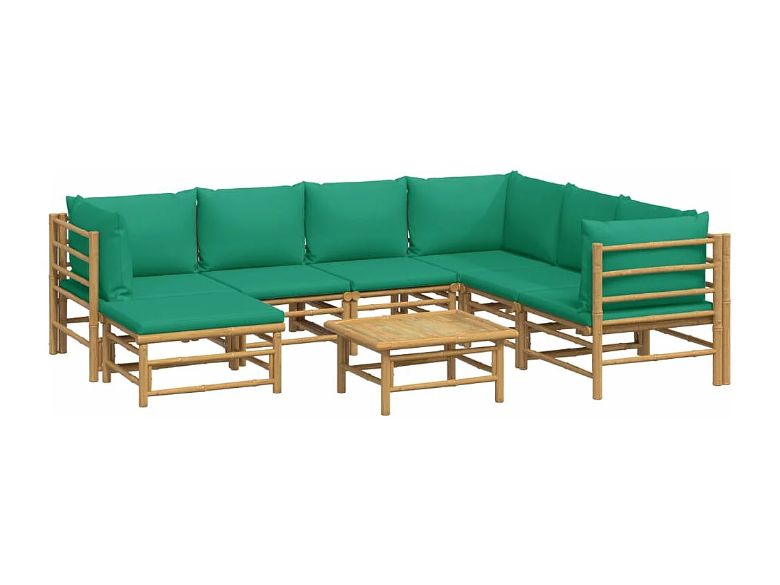 Salon de jardin 8 pcs avec coussins vert bambou