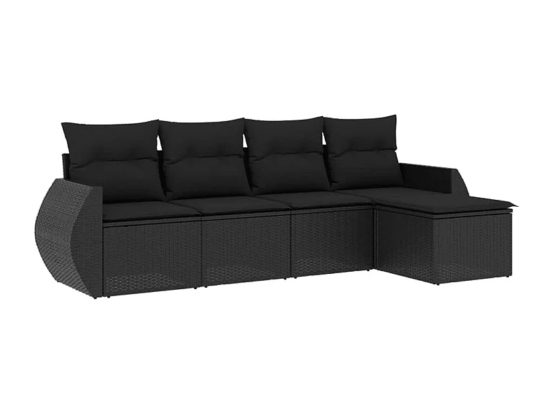 Salon de jardin 5 pcs avec coussins noir résine tressée