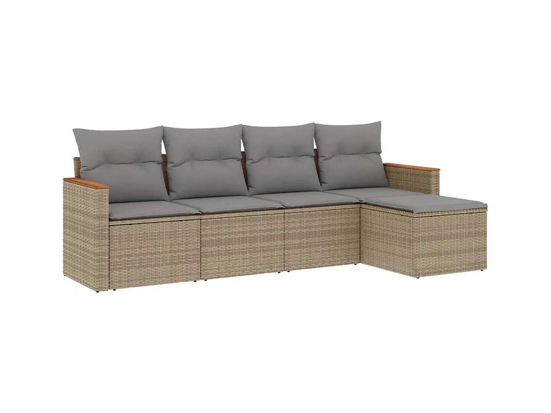 Salon de jardin avec coussins 5 pcs beige résine tressée
