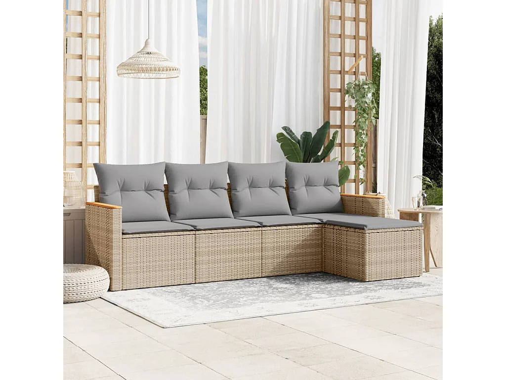 Salon de jardin avec coussins 5 pcs beige résine tressée