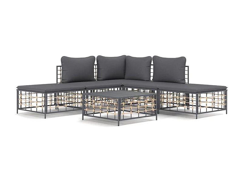 Salon de jardin 6 pcs avec coussins anthracite résine tressée