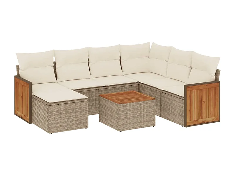 Salon de jardin avec coussins 8 pcs beige résine tressée