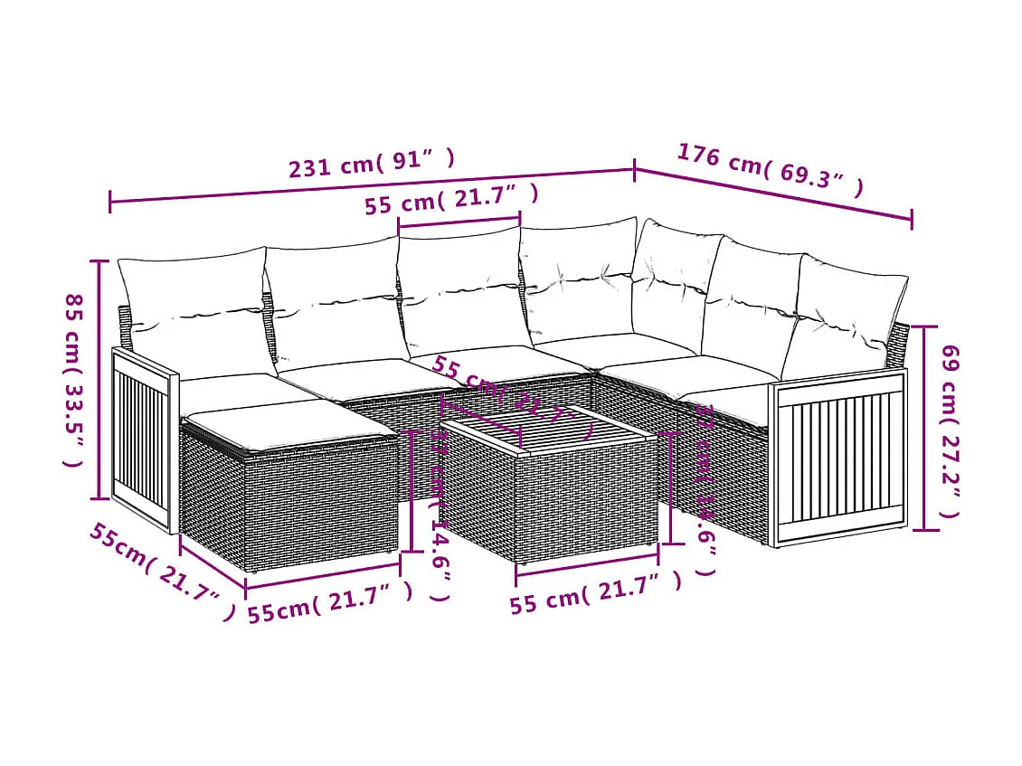 Salon de jardin avec coussins 8 pcs beige résine tressée