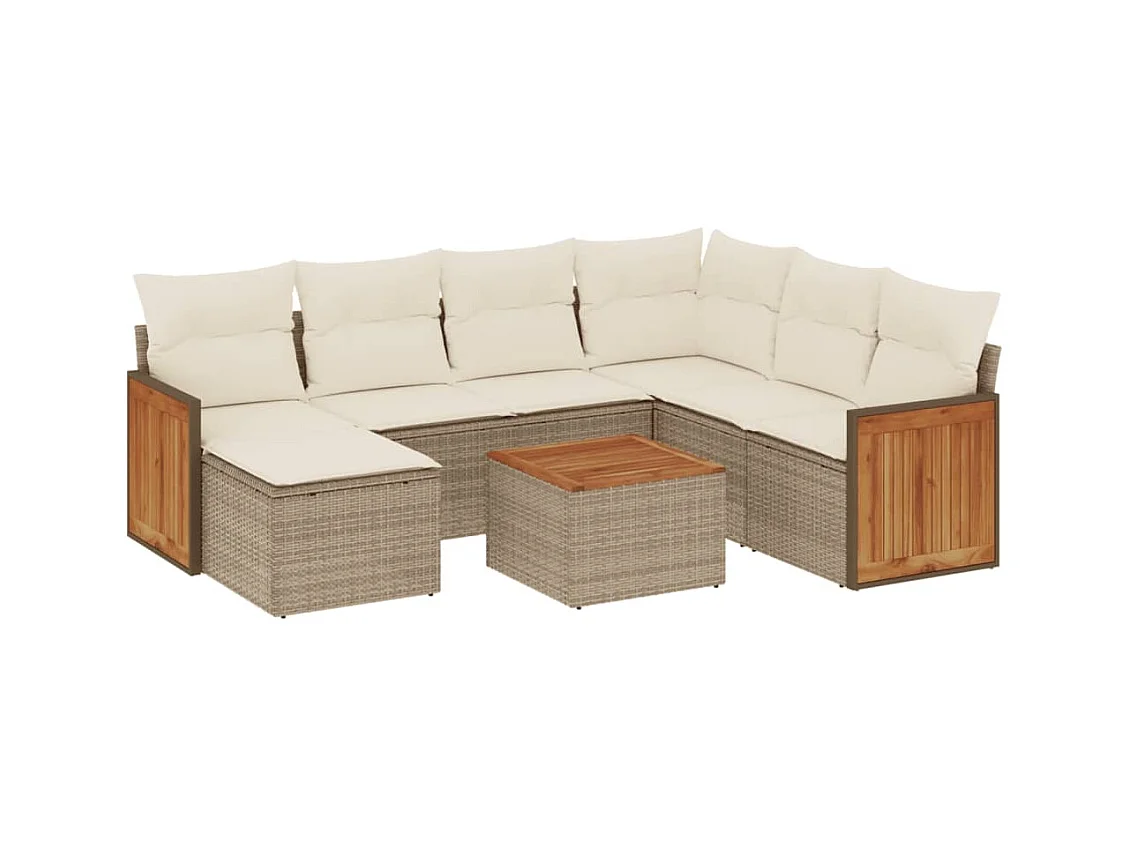 Salon de jardin avec coussins 8 pcs beige résine tressée