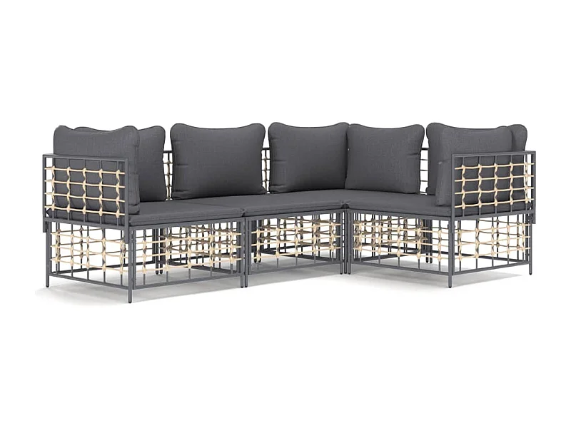 Salon de jardin 4 pcs avec coussins anthracite résine tressée