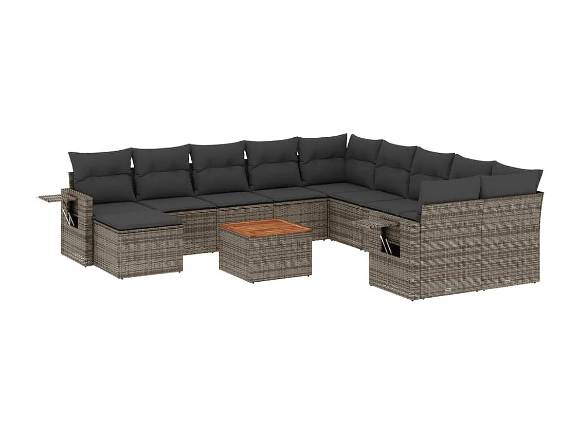 Salon de jardin avec coussins 14 pcs gris résine tressée