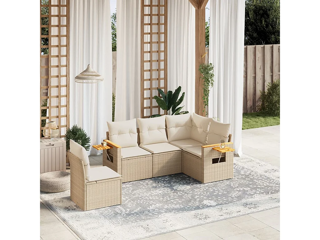 Salon de jardin avec coussins 5 pcs beige résine tressée