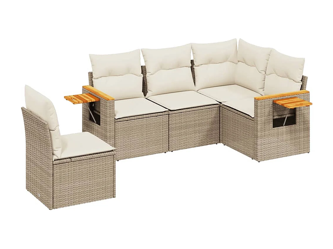 Salon de jardin avec coussins 5 pcs beige résine tressée