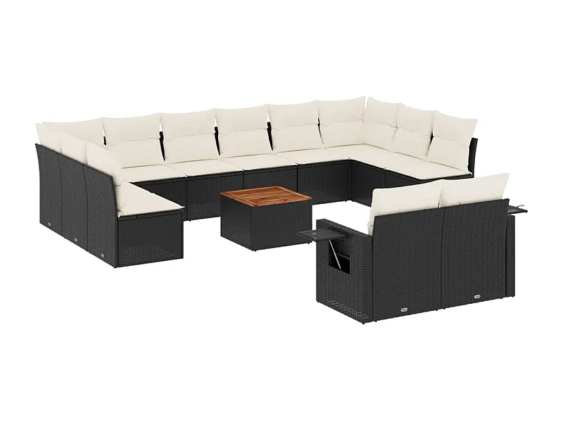 Salon de jardin avec coussins 13 pcs noir résine tressée