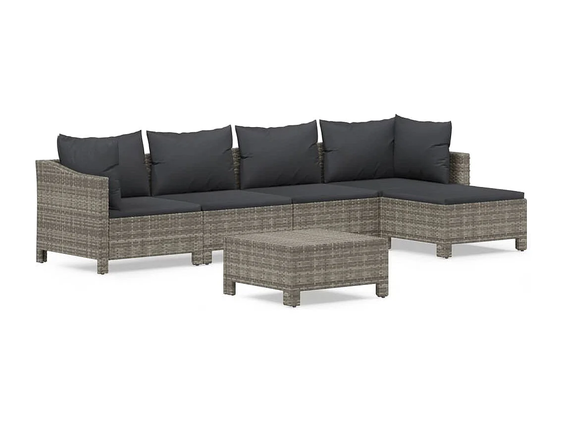 Salon de jardin 6 pcs avec coussins Gris Résine tressée