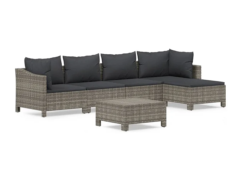 Salon de jardin 6 pcs avec coussins Gris Résine tressée