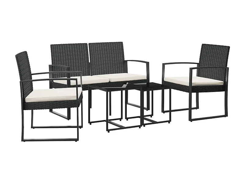 Ensemble à manger de jardin avec coussins 5 pcs noir rotin PP