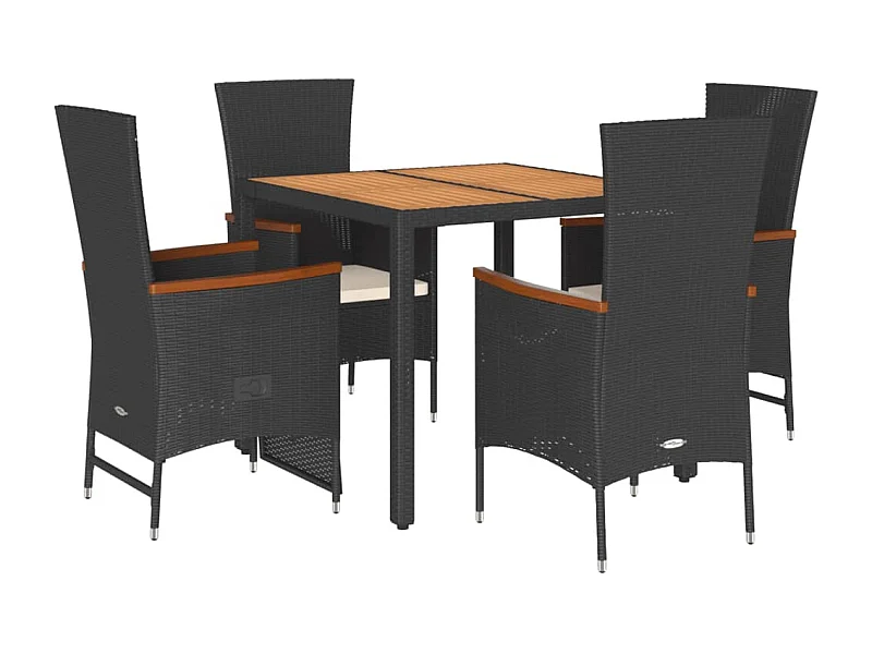 Ensemble à manger de jardin coussins 5pcs Noir Résine tressée