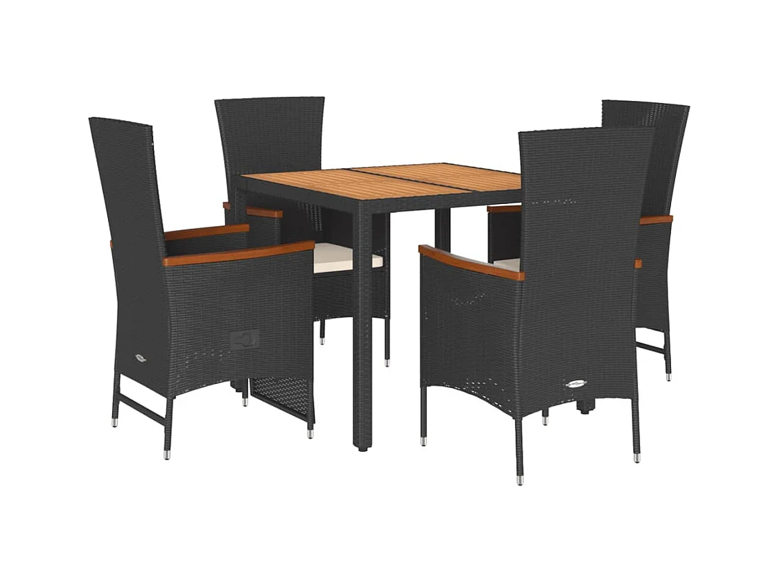 Ensemble à manger de jardin coussins 5pcs Noir Résine tressée